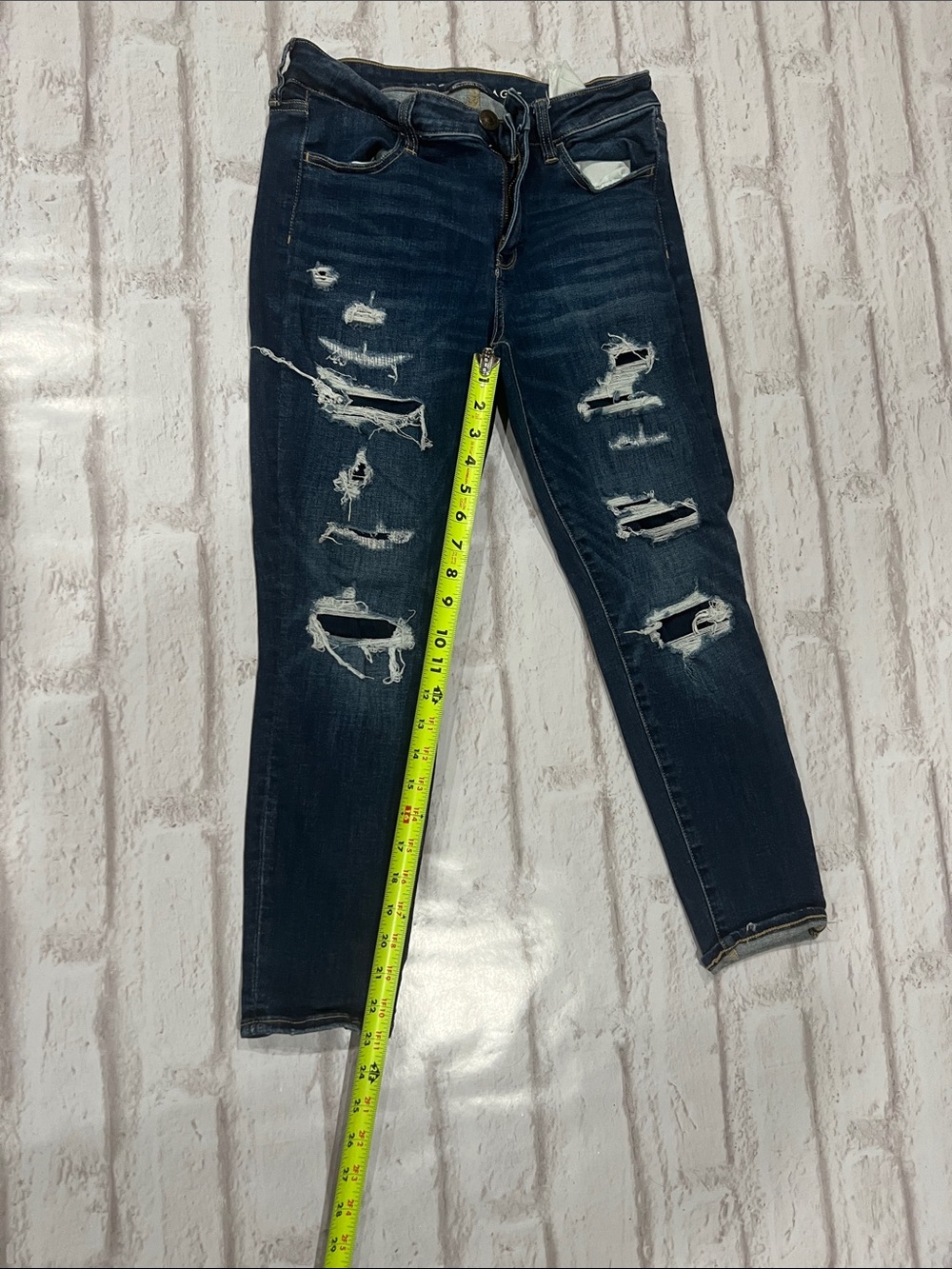 American Eagle Outfitters Dark Indigo Distressed Cropped Jeans
